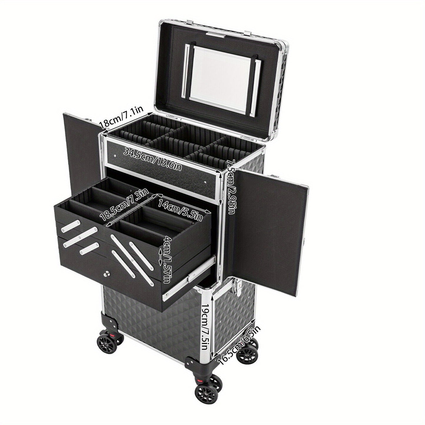 Make-upkoffer – Make-up Trolley – Make-up Organizer – Cosmetica Koffer – Make-up Case – Ruime Indeling Met Uitneembare Trays – Stevig ABS Materiaal Met Verstelbare Trolleystang