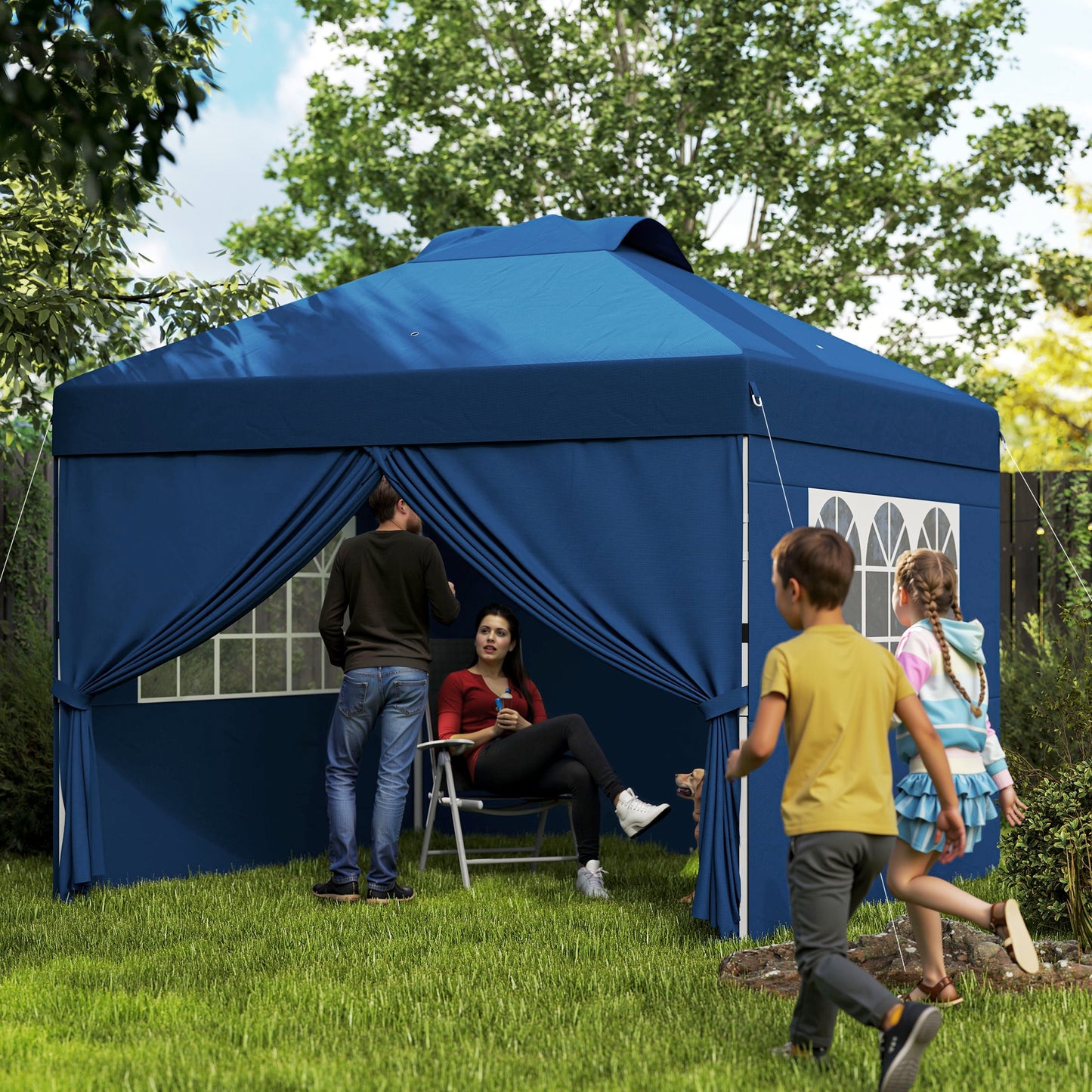Partytent – Tuinpaviljoen – Easy-up Tent – Opvouwbare Feesttent – Tuintent – Verstelbare Hoogte – Waterdicht Oxford Stof – Draagtas Met Wieltjes – Donkerblauw