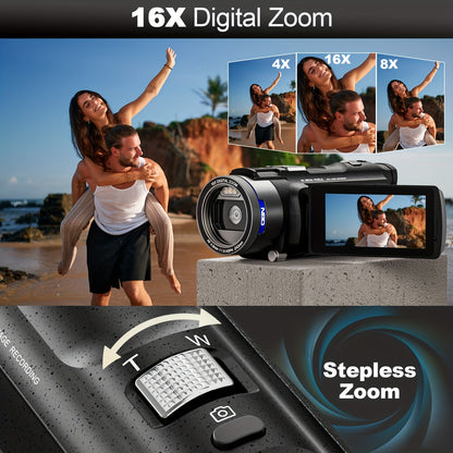 Vlogcamera – Videocamera – Compactcamera – Camcorder – Vlogging camera – 4K Ultra HD Resolutie – 270° Kantelbaar IPS-Scherm