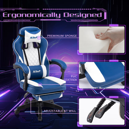 Gamestoel – Gamingstoel – Gaming Chair – Bureaustoel – Game Stoel – Verstelbare Voetensteun – Ergonomische Lendensteun – PU Leer – 360° Draaibaar – Stevig Metaal – Khaki/Wit