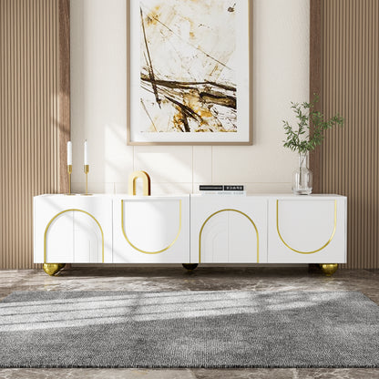TV Meubel – Lowboard – TV Kast – Sideboard – Mediameubel – Wit Goud – Push-Open Deuren – 170x38x44 cm