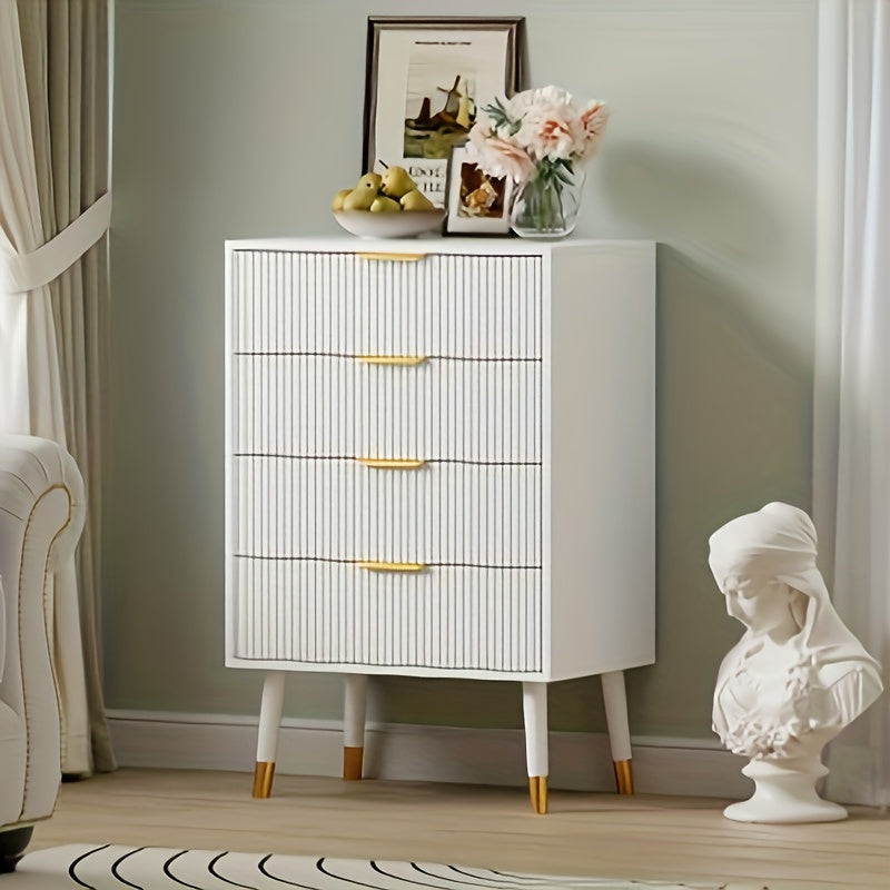 Sideboard – Dressoir – Ladekast – Opbergkast – Kast – Wit – Gouden Metalen Poten – 4 Ruime Lades – Compact & Duurzaam
