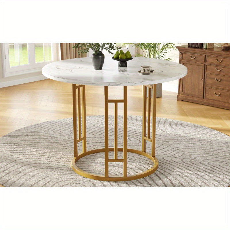 Ronde Eettafel – Rond Tafeltje – Keukentafel – Salontafel – Eetkamertafel – MDF Marmerlook Blad – Metalen Onderstel – Ø80x76cm – Voor 4 Personen