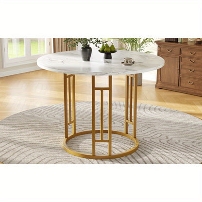 Ronde Eettafel – Rond Tafeltje – Keukentafel – Salontafel – Eetkamertafel – MDF Marmerlook Blad – Metalen Onderstel – Ø80x76cm – Voor 4 Personen