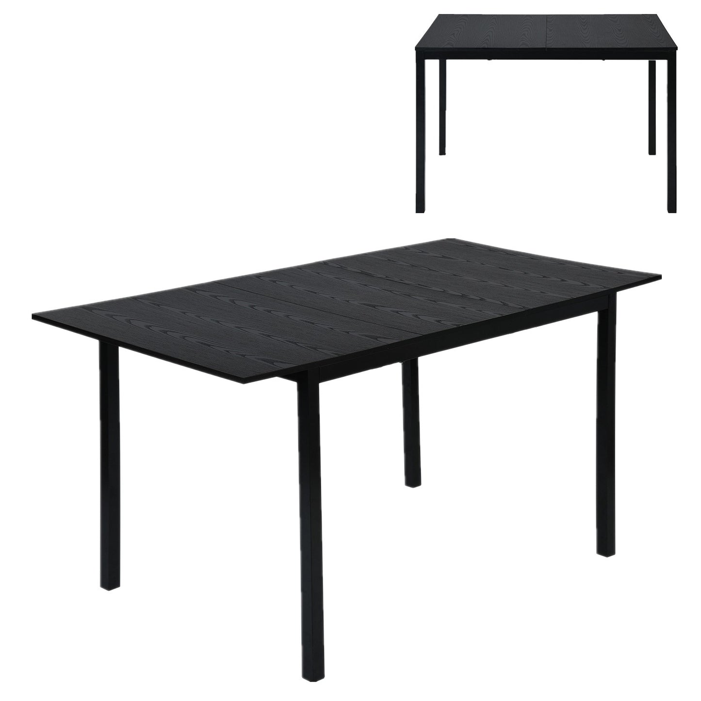Uitschuifbare Eettafel – Eetkamertafel – Tafel – Scandinavische Tafel – Keukentafel – 120-160x80x75 cm – MDF Tafelblad en Zwart Metalen Frame