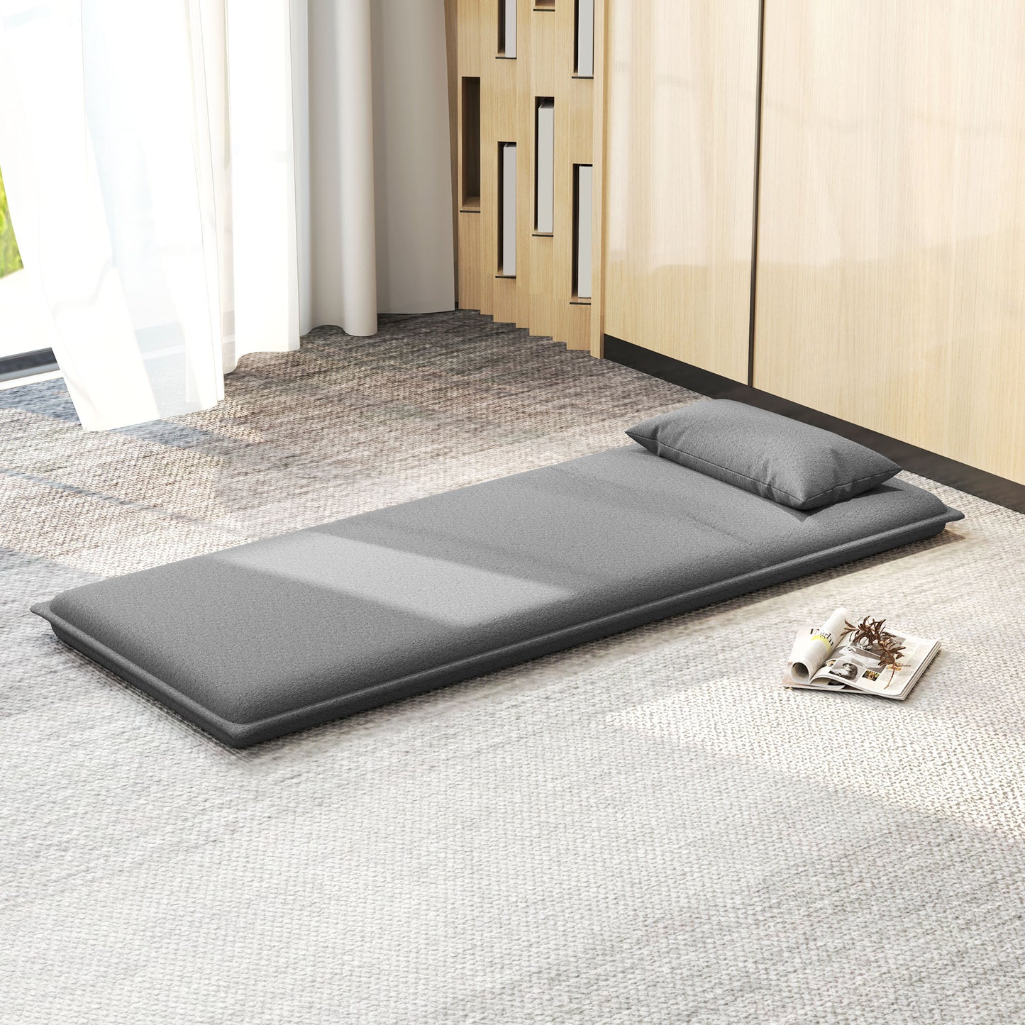 Bedbank – Slaapbank – Slaapstoel – Zitbank – VloersoFa – 3-in-1 Multifunctioneel – Verstelbare Rugleuning – Belastbaar Tot 150 Kg – Donkergrijs