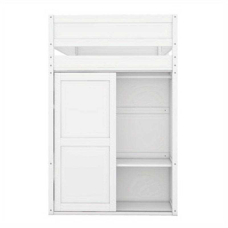 Hoogslaper – Stapelbed – Kinderbed – Eenpersoonsbed – Opbergbed – Ruimtebesparend – Met Kledingkast & Bureau – Duurzame Lichtgewicht Constructie – Modern Minimalistisch Wit Design