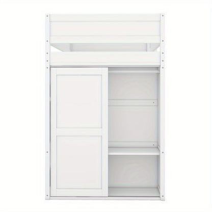 Hoogslaper – Stapelbed – Kinderbed – Eenpersoonsbed – Opbergbed – Ruimtebesparend – Met Kledingkast & Bureau – Duurzame Lichtgewicht Constructie – Modern Minimalistisch Wit Design