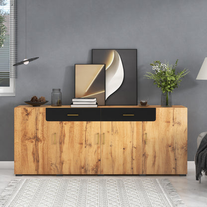 Sideboard – Dressoir – Tv-meubel – Buffetkast – Opbergkast – Houtlook Met Zwarte Accenten – 208x39,5x80 cm – MDF Met Melamine Coating