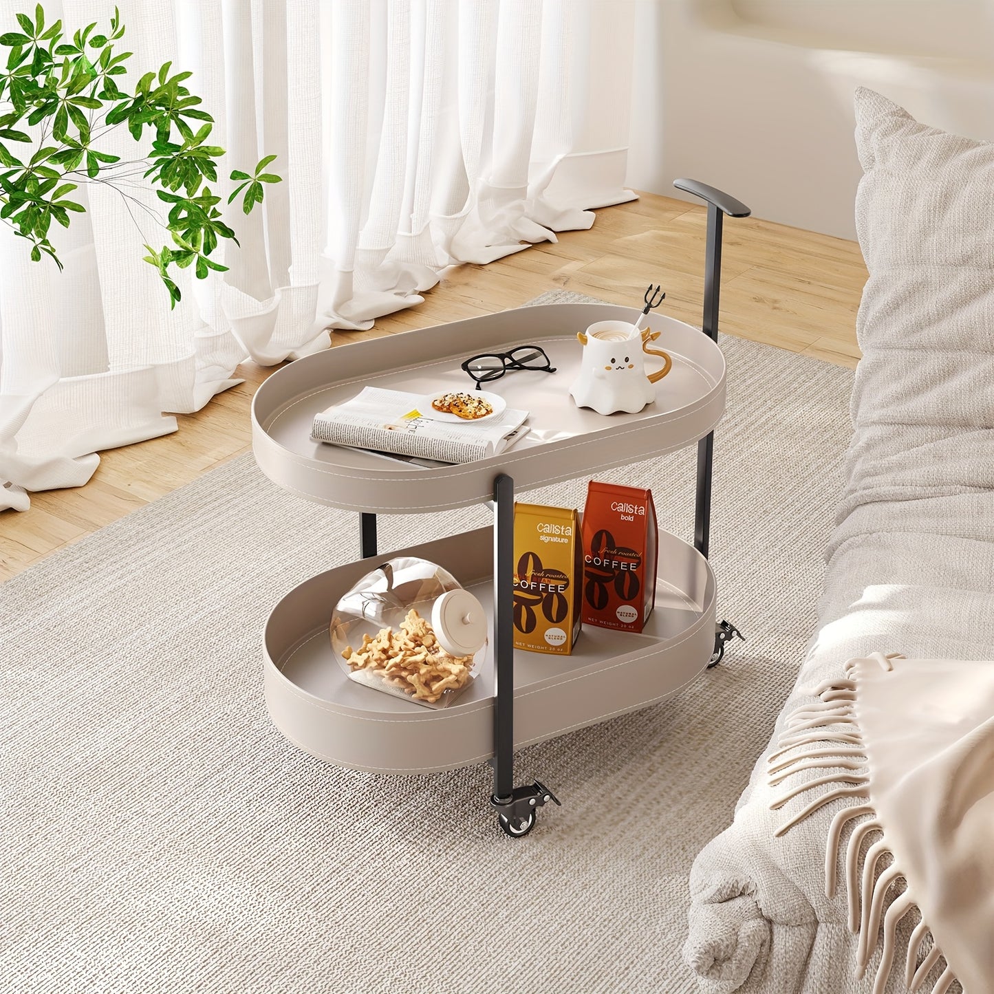 Opbergwagen – Trolley – Keukentrolley – Serveerwagen – Opbergtrolley – Dubbele Laag – Mobiel met 4 Wielen – Duurzaam Kunststof – Modern Design