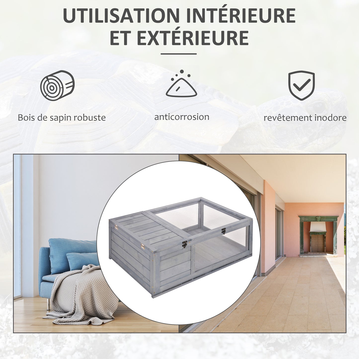 Huisjes Voor Schildpadden – Buitenren – Terrarium – Kooien – Klimhok – Hout Met Gaas – 2 Ruimtes – 91x60,5x32 Cm – Veilig & Ventilerend – Grijs
