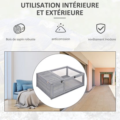 Huisjes Voor Schildpadden – Buitenren – Terrarium – Kooien – Klimhok – Hout Met Gaas – 2 Ruimtes – 91x60,5x32 Cm – Veilig & Ventilerend – Grijs