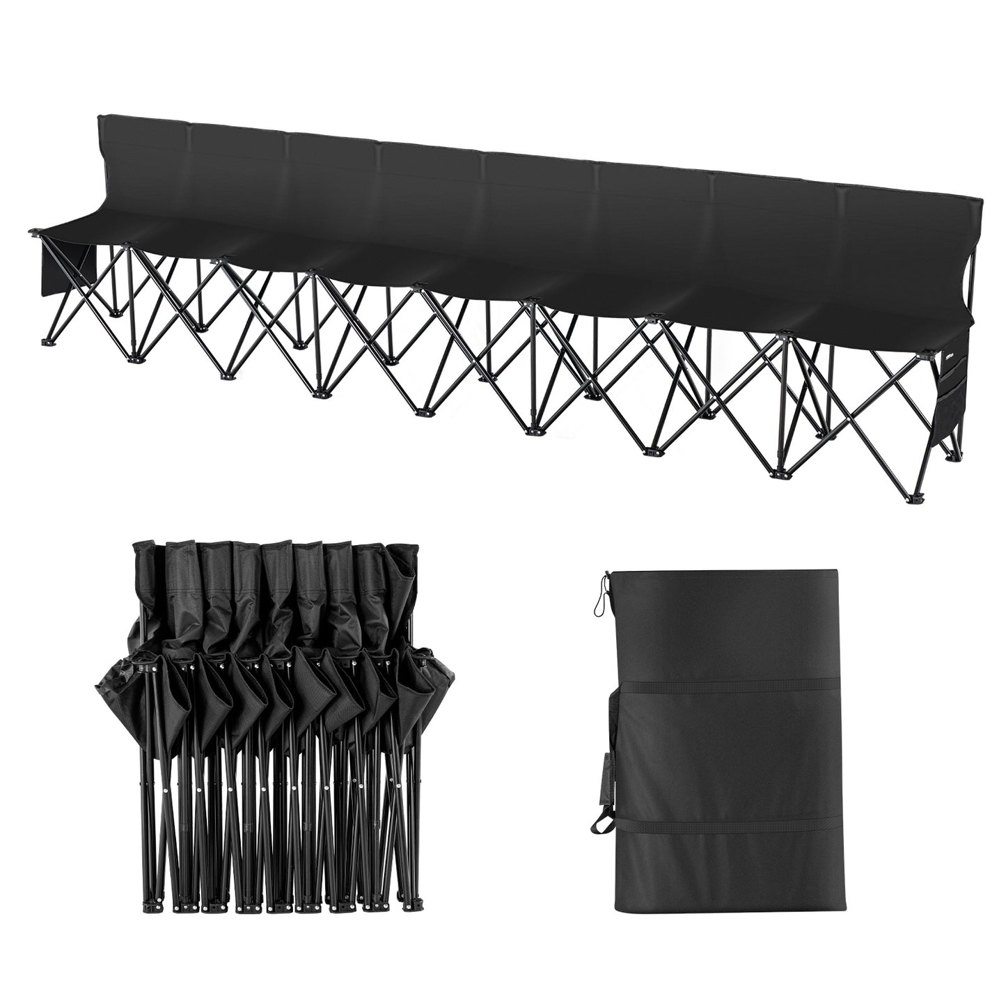Campingstoel – Opvouwbare Bank – Vouwstoel – Kampeerstoel – Zitbank – 8 Zits – 600D Oxford Polyester – Met Rugleuning en Zijvakken