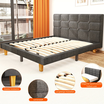 Tweepersoons Bedframe – Bedframe Met Hoofdbord – Gestoffeerd Bed – Platformbed – Slaapkamer Bed – 120x200 cm – Stevig Houten Lattenbodem – Geen Boxspring Nodig