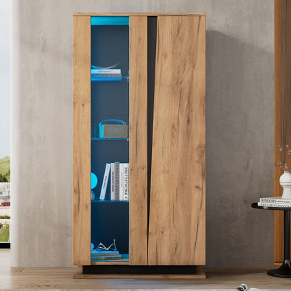 80x35x160cm Freestanding Display Cabinet with Glass Partition - 8 Shelves, 4 Compartments, Classic Wooden Finish, No Power Needed, Perfect for Living Room or Office Decor, Office Decor Cabinet | Modern Display Cabinet | Woode