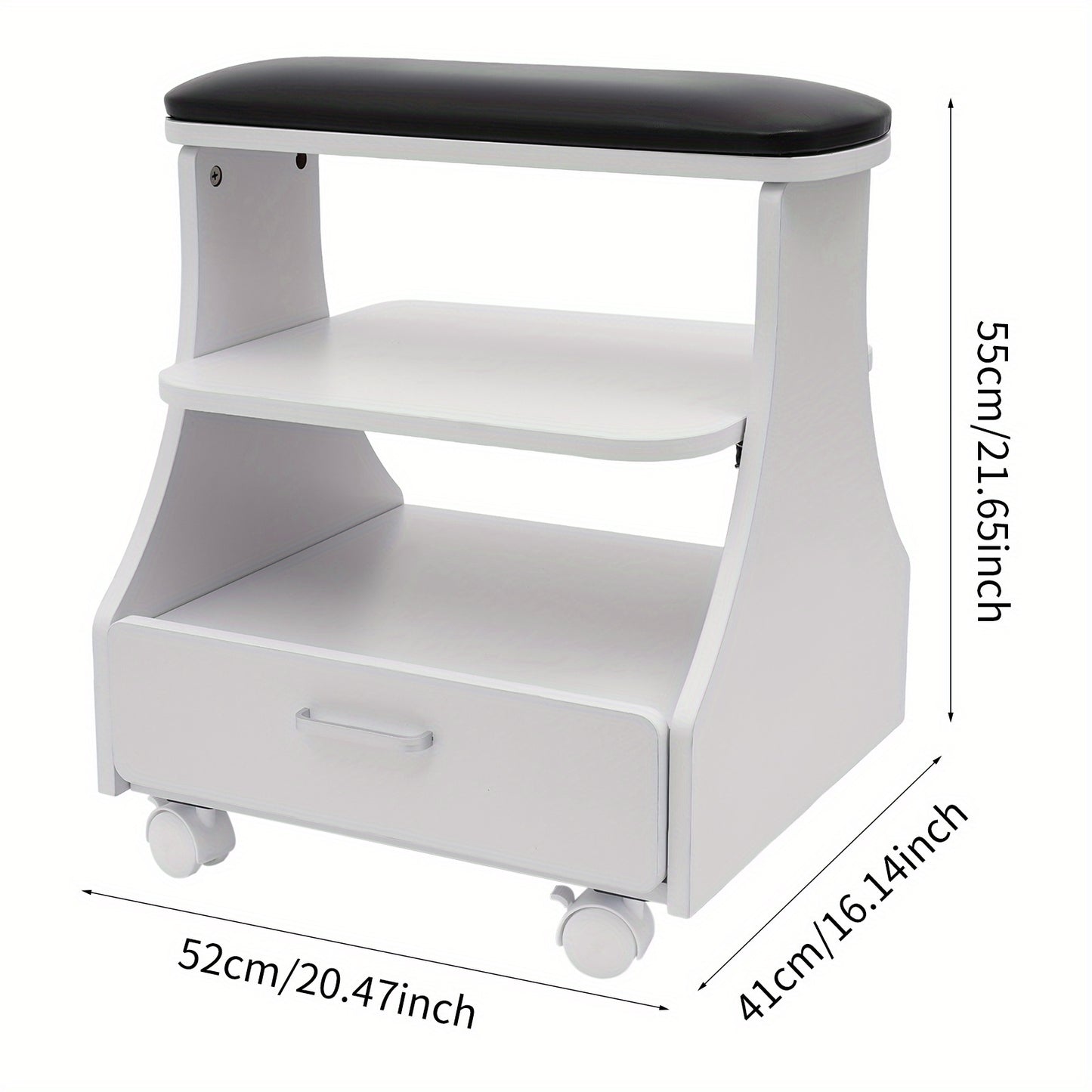 Nageltafel – Manicuretafel – Pedicuretafel – Nagelsalontafel – Werkbank – 3 Opbergniveaus – Brede Voetbadplatform – Vergrendelbare Zwenkwieltjes – Zwart