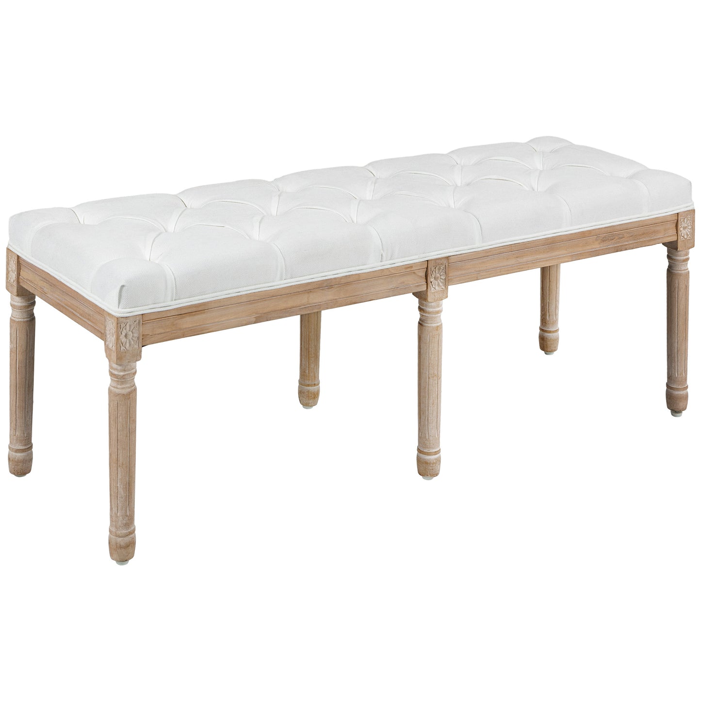 Opbergbank – Zitbank – Halbank – Opbergkist – Bankje – Vintage Franse Stijl – Crème Stof – Houten Poten – 117x40x48 cm – Max. 120 kg draagvermogen