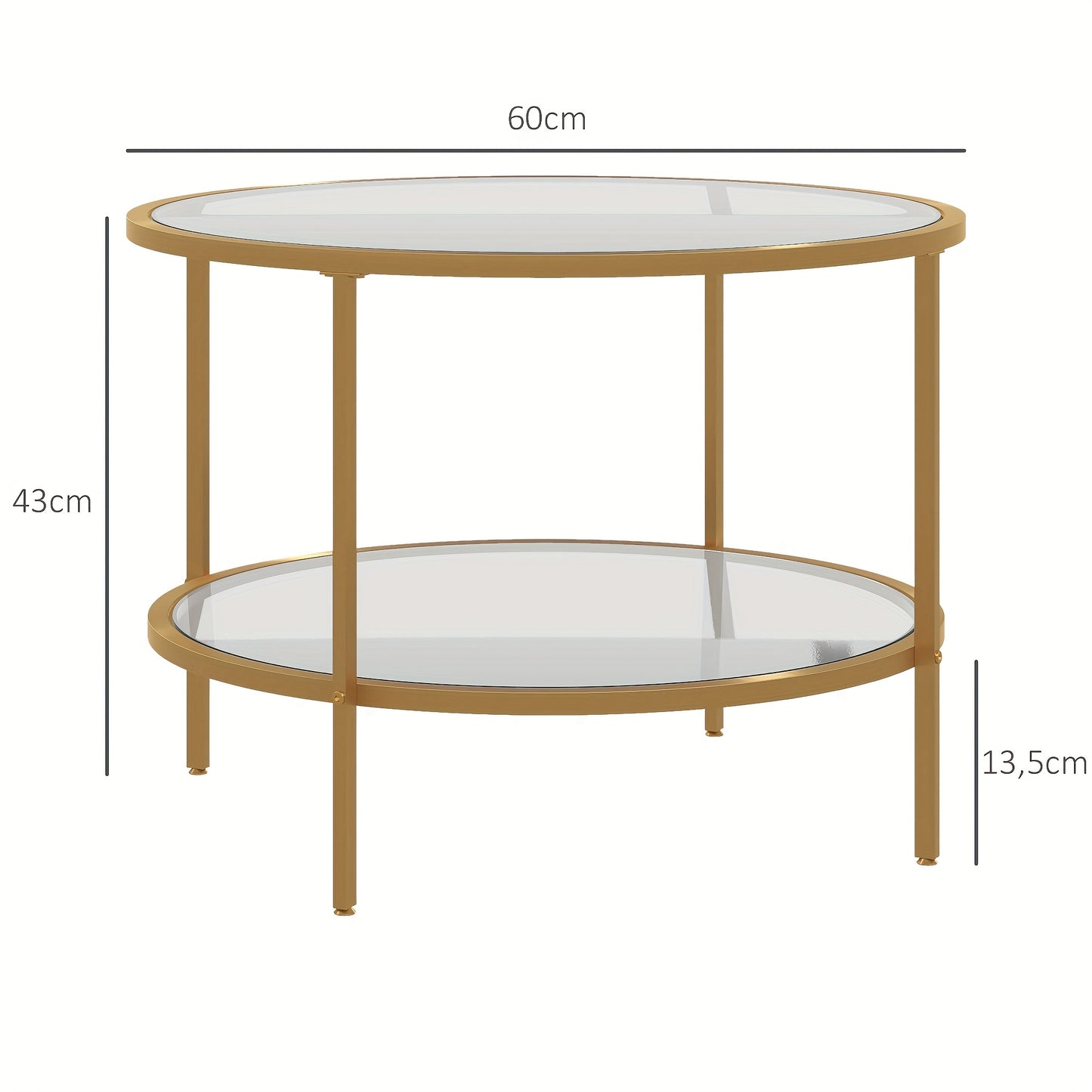 Salontafel – Bijzettafel – Woonkamertafel – Koffietafel – Nachtkastje – Ronde Gouden Salontafel – Stalen Frame – 60x43 cm – Met Opbergruimte