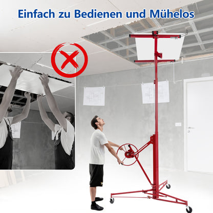 Gipsplaatheftruck – Gypsum Board Lifter – Plaat Tilwagen – Platen Klem – Gipsplaat Tilapparaat – Verstelbare Werkhoogte 140-350 cm – Kantelbaar Tot 60 Graden
