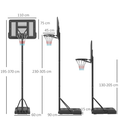 Basketbalbord – Basketbalstandaard – Basketbalring – Basketbalsysteem – Verstelbare Hoogte 230-305 cm – Met Wielen en Vulbare Voet – Weerbestendig Stalen Frame