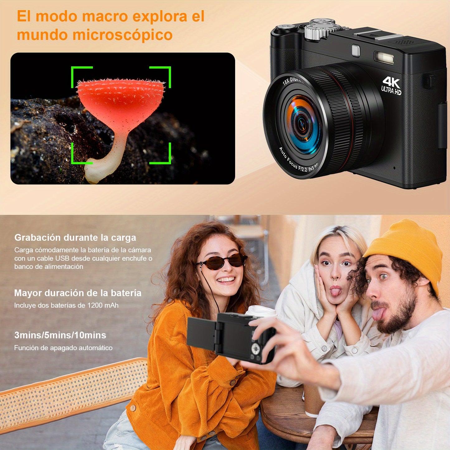 Digitale Camera – Vlogcamera – Fotocamera – Reiscamera – Compacte Camera – 64MP Beeldkwaliteit – 18x Zoom Met Autofocus