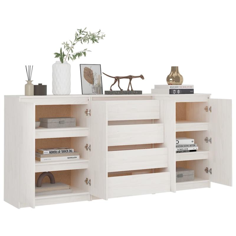 Set van 3 Witte Side Cabinets – Opbergkastjes – Display Cabinets – Kastjes – Multi-Pack Kastjes – Massief Grenenhout – Ruimtebesparend Ontwerp – Modern Strak Design
