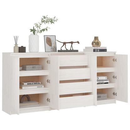 Set van 3 Witte Side Cabinets – Opbergkastjes – Display Cabinets – Kastjes – Multi-Pack Kastjes – Massief Grenenhout – Ruimtebesparend Ontwerp – Modern Strak Design