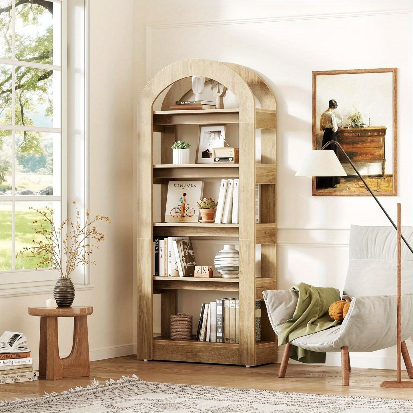 5-laags Boekenkast – Boekenplank – Staande Kast – Opbergrek – Display Rek – Eikenhout Kleur – Modern Design – Robuuste MDF Constructie