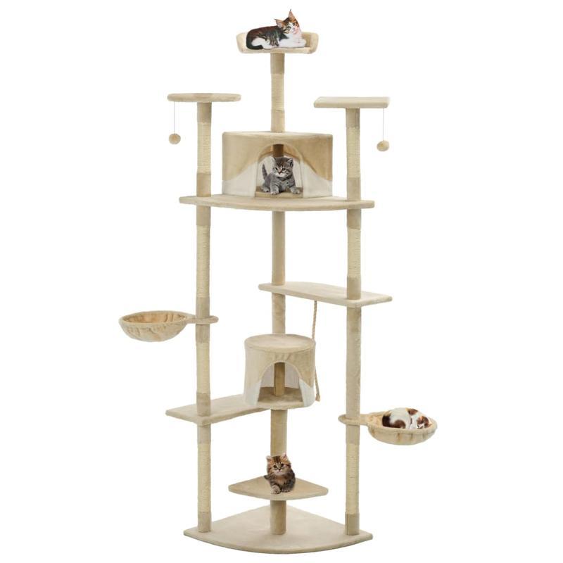 Kattenklimrek – Krabpaal – Kattenmeubel – Kattenhuis – Klimpaal – Stabiel en Duurzaam – 203 cm Hoog – Beige