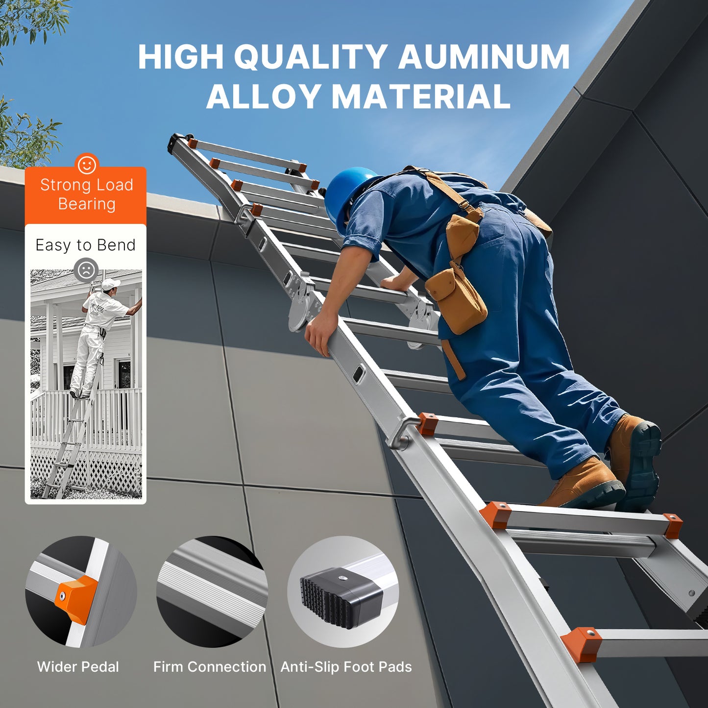 Telescopische A-frame Ladder – Uitschuifladder – Opklapbare Ladder – Multifuntionele Trap – Stevige Aluminium Ladder Zilver – Max Hoogte 2,88 Meter – Geïntegreerde Wieltjes Voor Eenvoudig Transport