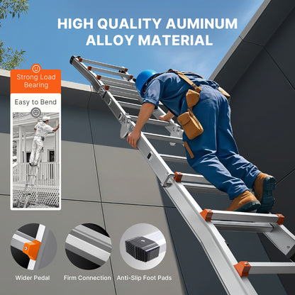 Telescopische A-frame Ladder – Uitschuifladder – Opklapbare Ladder – Multifuntionele Trap – Stevige Aluminium Ladder Zilver – Max Hoogte 2,88 Meter – Geïntegreerde Wieltjes Voor Eenvoudig Transport