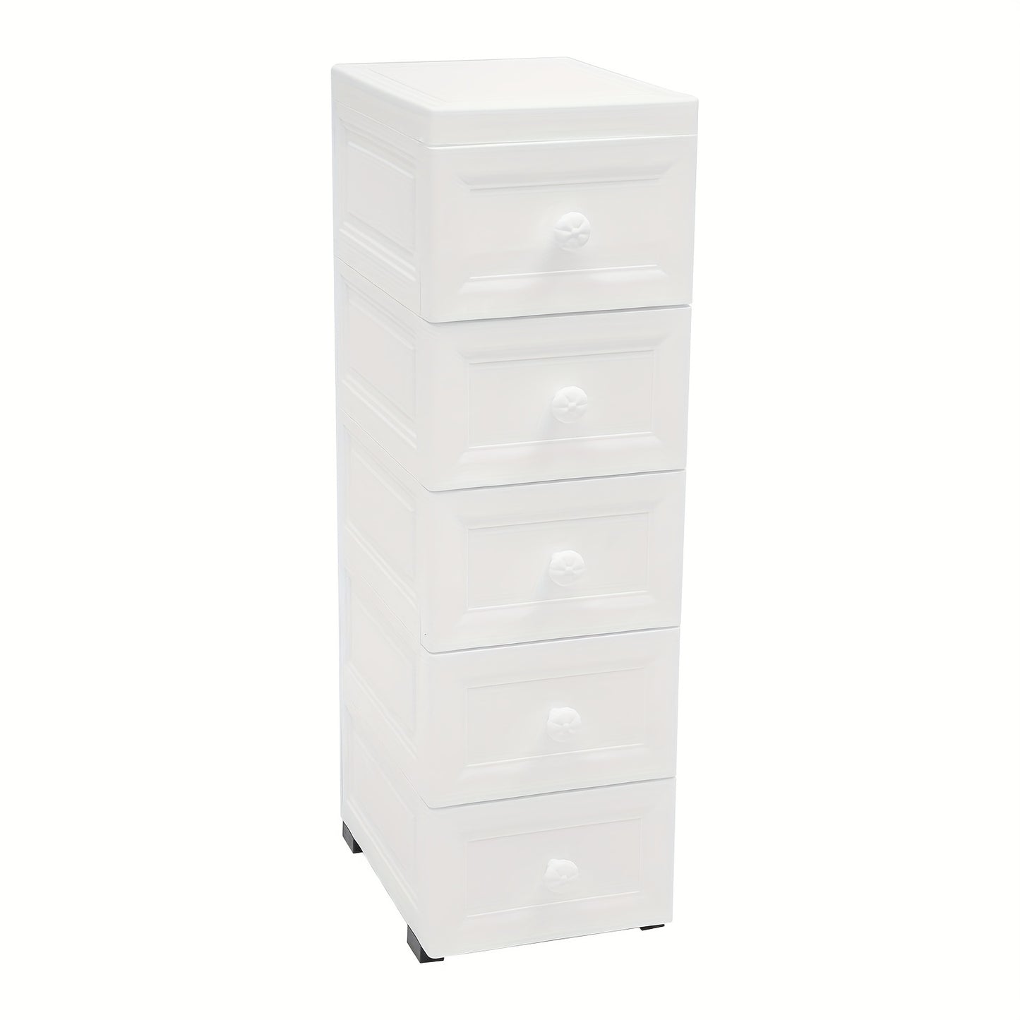 Ladenkast – Ladekast – Kommode – Opbergkast – Dressoir – Modern – 5 Lades – Wieltjes – Wit – Kunststof – Compact 25x34x82 cm