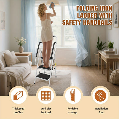 3-Traps Ladder – Opvouwbare Ladder – Steigertrap – Trapladder – Opstapladder – Veiligheidshandgreep – Antislip Voeten – Stalen Constructie – Max. Draaggewicht 150 kg