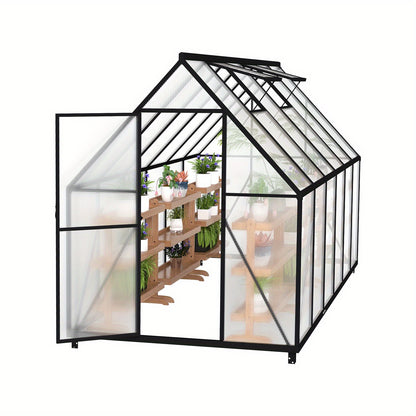 Kas – Serre – Plantenhuis – Tuinkas – Broeikas – Aluminium Frame – Verzinkte Stalen Fundering – Schuifdeur & Dakraam – 340x180x195 cm – 4 mm Polycarbonaat – Weerbestendig & Duurzaam - QUORE