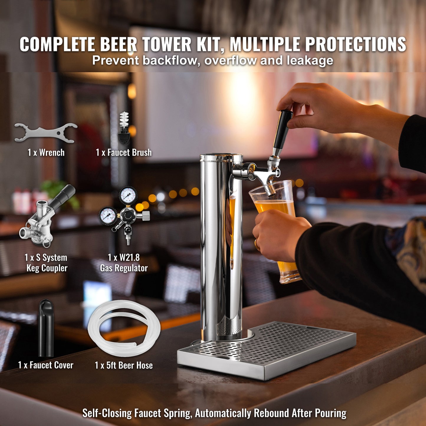 Bierkraan Toren – Bierkoeler – Biertap – Tapinstallatie – Kegerator – RVS 304 Staal – Duale Drukmeter W21.8