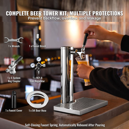 Bierkraan Toren – Bierkoeler – Biertap – Tapinstallatie – Kegerator – RVS 304 Staal – Duale Drukmeter W21.8