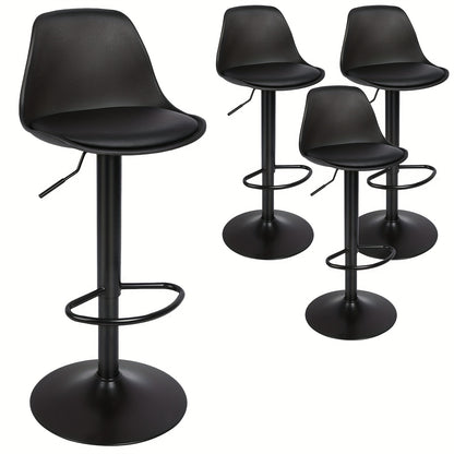 Barstoel – Barkruk – Barstoel Kruk – Keukenstoel – Zitkruk – Set Van 4 – Draaibaar – Verstelbare Zithoogte 55-75 cm – Kunstleren Bekleding – Met Rugleuning