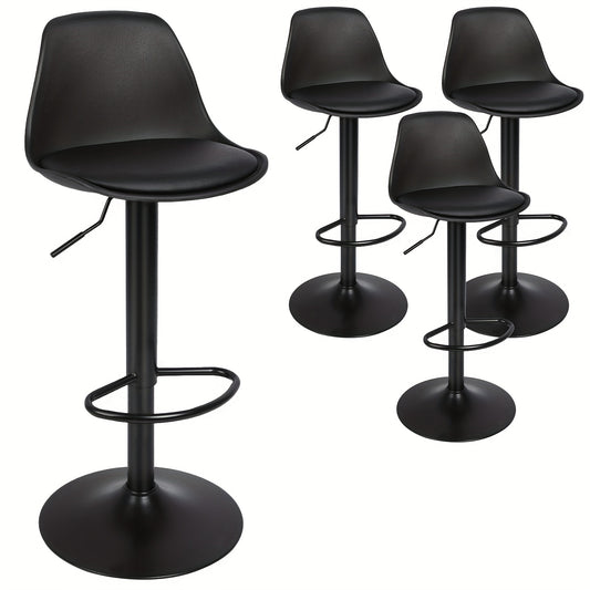 Barstoel – Barkruk – Barstoel Kruk – Keukenstoel – Zitkruk – Set Van 4 – Draaibaar – Verstelbare Zithoogte 55-75 cm – Kunstleren Bekleding – Met Rugleuning