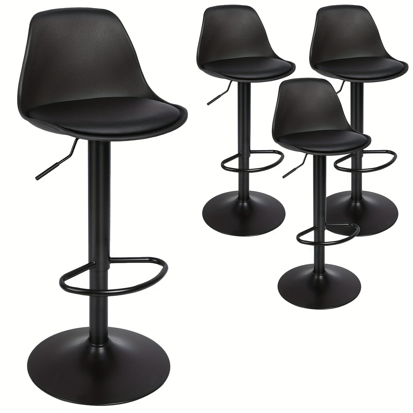 Barstoel – Barkruk – Barstoel Kruk – Keukenstoel – Barkrukken Set Van 4 – Verstelbaar 55-75 cm – Wit Kunstleer Met Metalen Frame – Rugleuning – Ovale Zitting