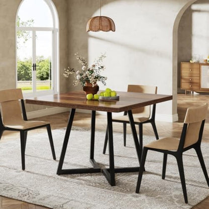 Vintage Eettafel – Keukentafel – Bistrotafel – Tafel Voor 4 Personen – Houten Tafel – Industrieel Metaal Onderstel – Compact 80x80 cm – Stijlvol Bruin