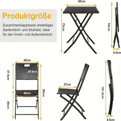 Courtyard Pub Table And Chair 3pcs Set, Rattan Balcony Furniture, Bistro Garden Furniture, 1 Folding Table And 2 Chairs, Folding Balcony Furniture, Folding Furniture Chair For Balcony, Terrace And Garden