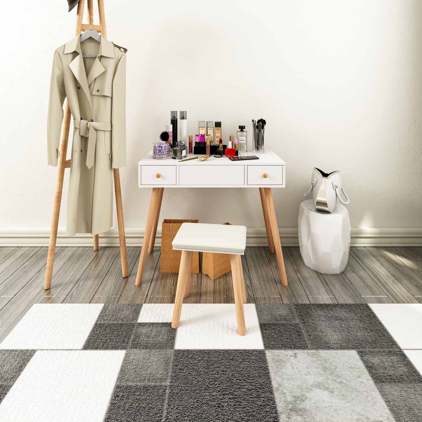Make-up Tafel – Make-uptafel – Dressing Table – Kaptafel – Schminktisch – Wit – Scandinavisch Design – Vouwdeksel Met Spiegel – 2 Lades En 5 Opbergvakken