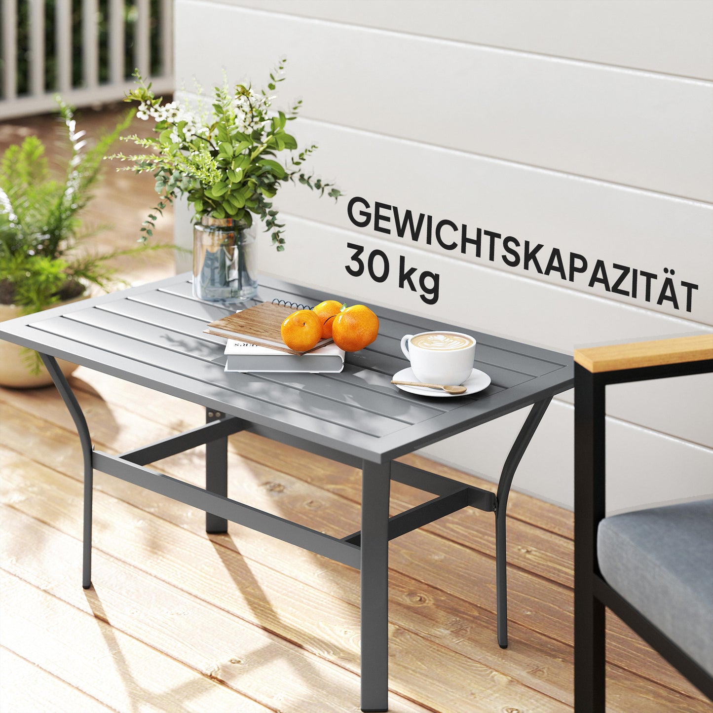 Metalen Bijzettafel – Buiten Tafel – Balkon Tafel – Coffee Table – Tuin Tafel – Donkergrijs – Weerbestendig – 91,5 x 55 x 45 cm