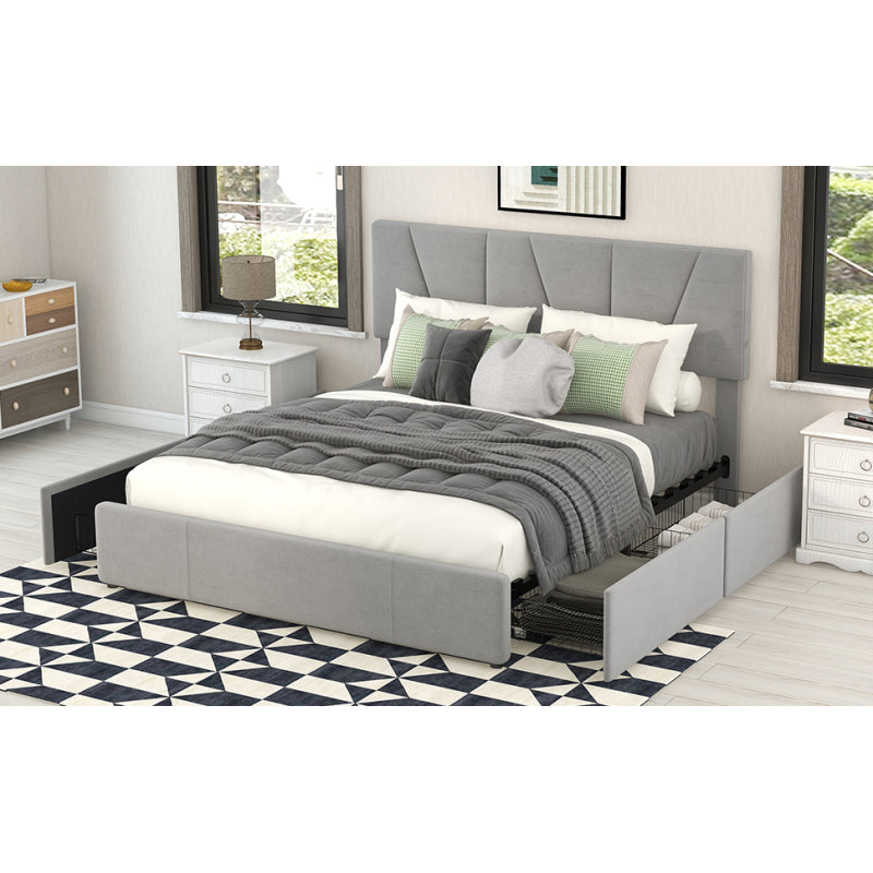 Double/Full Size Upholstered Platform Bed Frame with 4-Side Storage Drawers & Adjustable Headboard - Low-Profile Modern Bed, / Fabric, Metal/MDF Frame, No Box Spring Needed, Fits Twin to King Mattresses (Assembly Required)