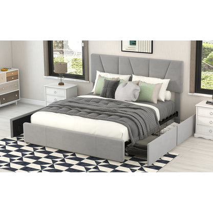 Double/Full Size Upholstered Platform Bed Frame with 4-Side Storage Drawers & Adjustable Headboard - Low-Profile Modern Bed, / Fabric, Metal/MDF Frame, No Box Spring Needed, Fits Twin to King Mattresses (Assembly Required)