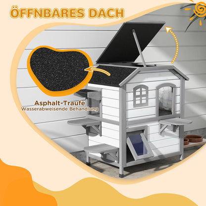 Kattenhuis – Kattenhok – Katten Shelter – Katten Verblijf – Kattenhuisje – 2 Laags Ruim Design – Weerbestendige Materialen Met Ventilatie Mesh