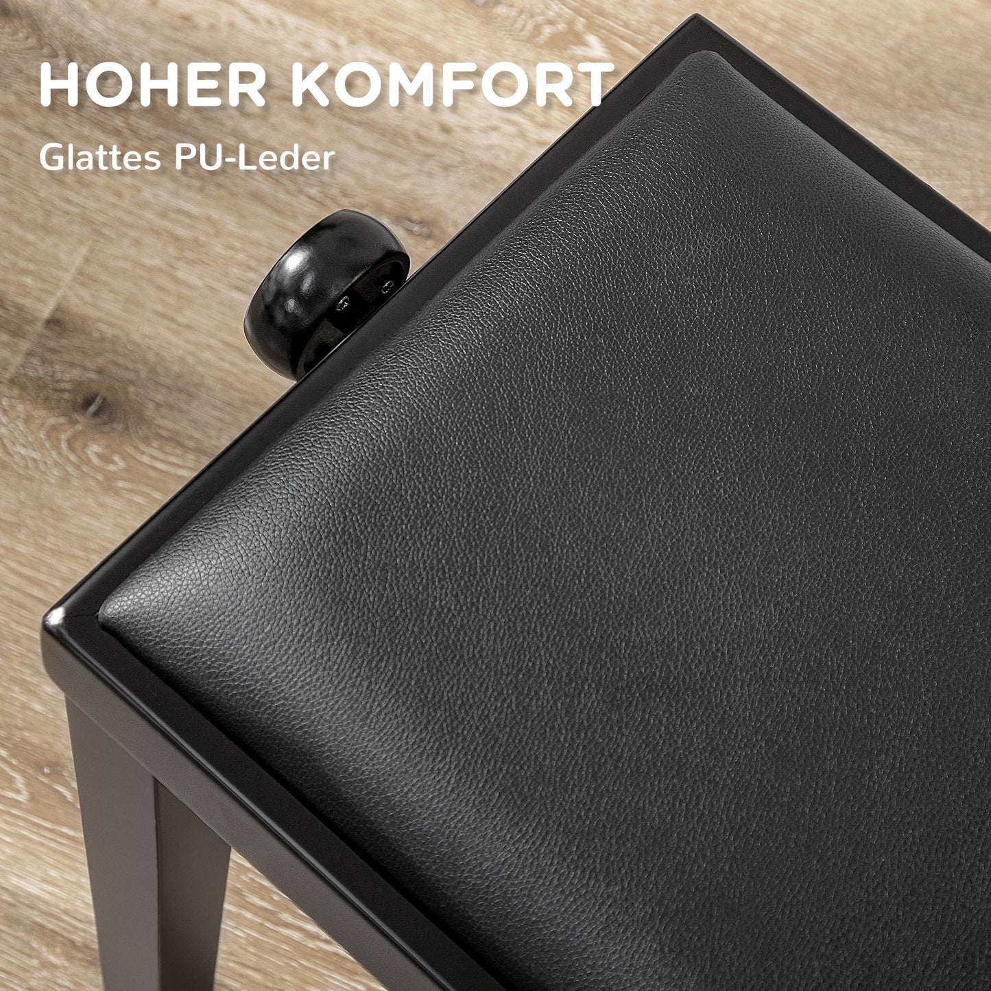 Pianokruk – Pianobank – Piano Stoel – Keyboard Kruk – Verstelbare Pianokruk – Hoogglans Zwart – Kunstleder Zitting – Rubberwood Stevige Constructie