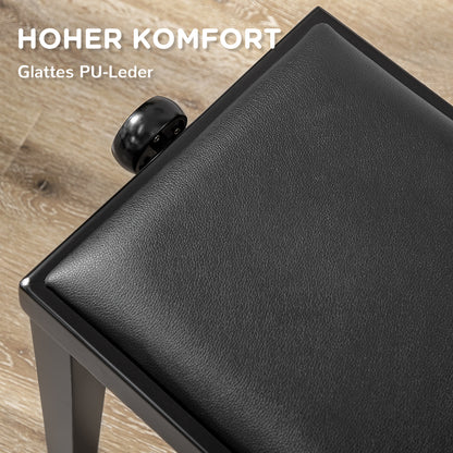 Pianokruk – Pianobank – Piano Stoel – Keyboard Kruk – Verstelbare Pianokruk – Hoogglans Zwart – Kunstleder Zitting – Rubberwood Stevige Constructie