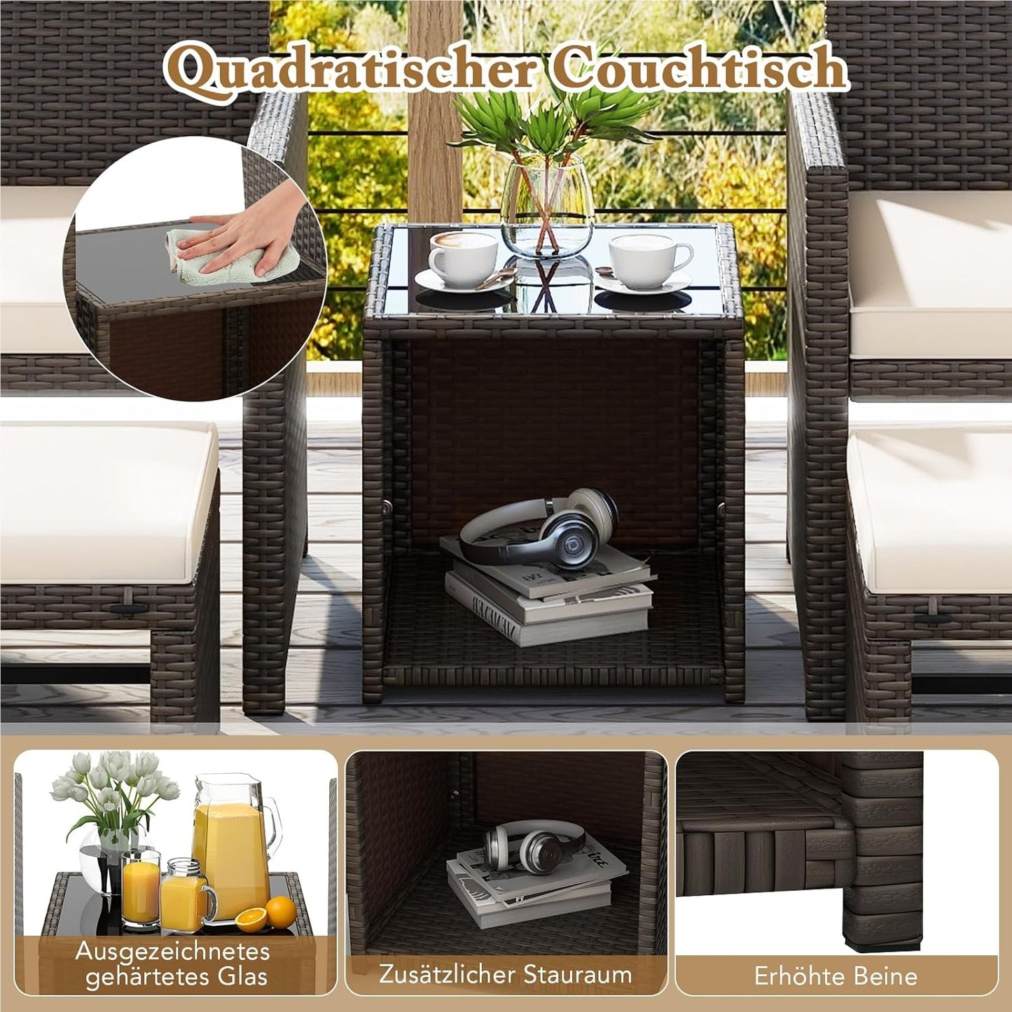 Rattan Tuinset – Balkonmeubelset – Loungeset – Tuinmeubelset – Terrasmeubelen – Weerbestendig PE Rattan – Comfortabele Kussens Met Afneembare Hoezen