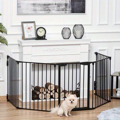 2-in-1 Pet Playpen, Foldable Safety Gate, Metal, 300 x 3 x 74.5cm, Black, Foldable Playpen, Pet Playpen for Dogs, Foldable Pet Play Pen, Pet Containment, Indoor Pet Enclosure, Spacesaving Pen, Compact Playpen, Durable Playpen